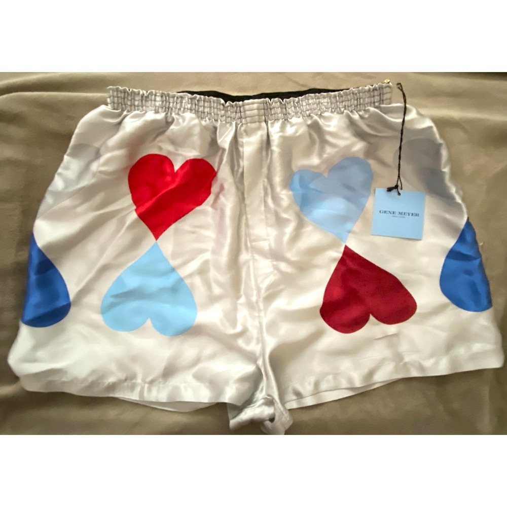 Vintage GENE MEYER Geometric HEART Pop-Art Silk Shorts Boxers sz S ~ NEW